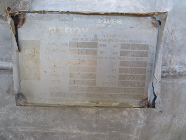 1448 sq.ft., 100 psi shell, 100 psi tube, Perry Products, double diameter horizontal exchanger, 1999 - Image 5