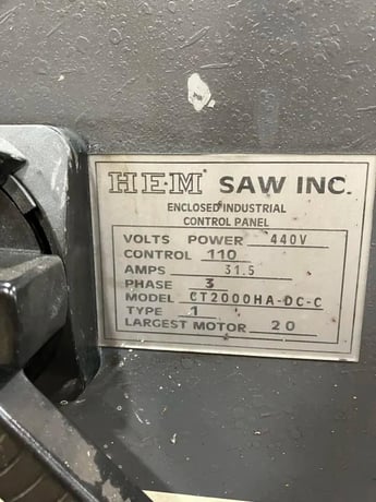 20" Hemsaw #CT2000HA-DC-C, double column band saw, 20" x 22' 2" blade, S/N 1012507,2007 - Image 6