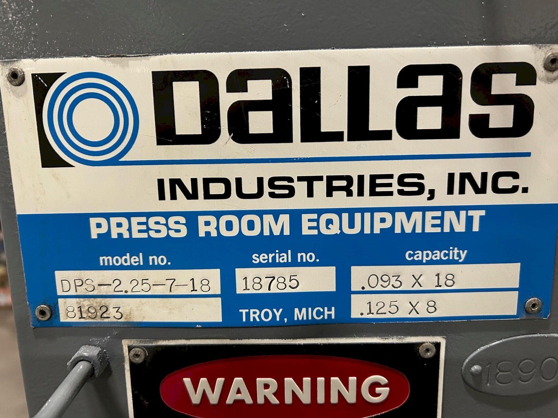 4000 lb. Dallas #81923, reel & straightener comb., 18" W x .093" stock, 60" outside dimension, 16"-21" ID - Image 10