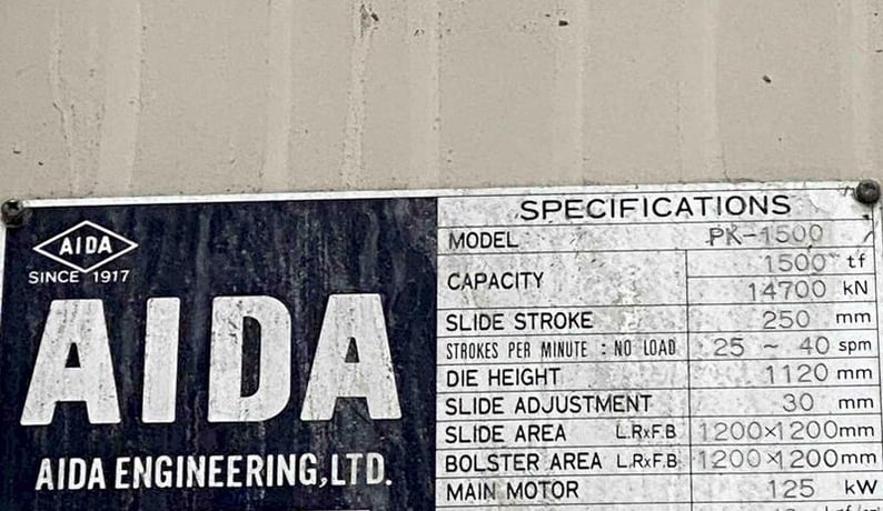 1500 Ton, Aida #PK-1500, knuckle joint press, 9.84" stroke, 44.09" Shut Height, 1.18" adj., 47.24" x 47.24" - Image 7