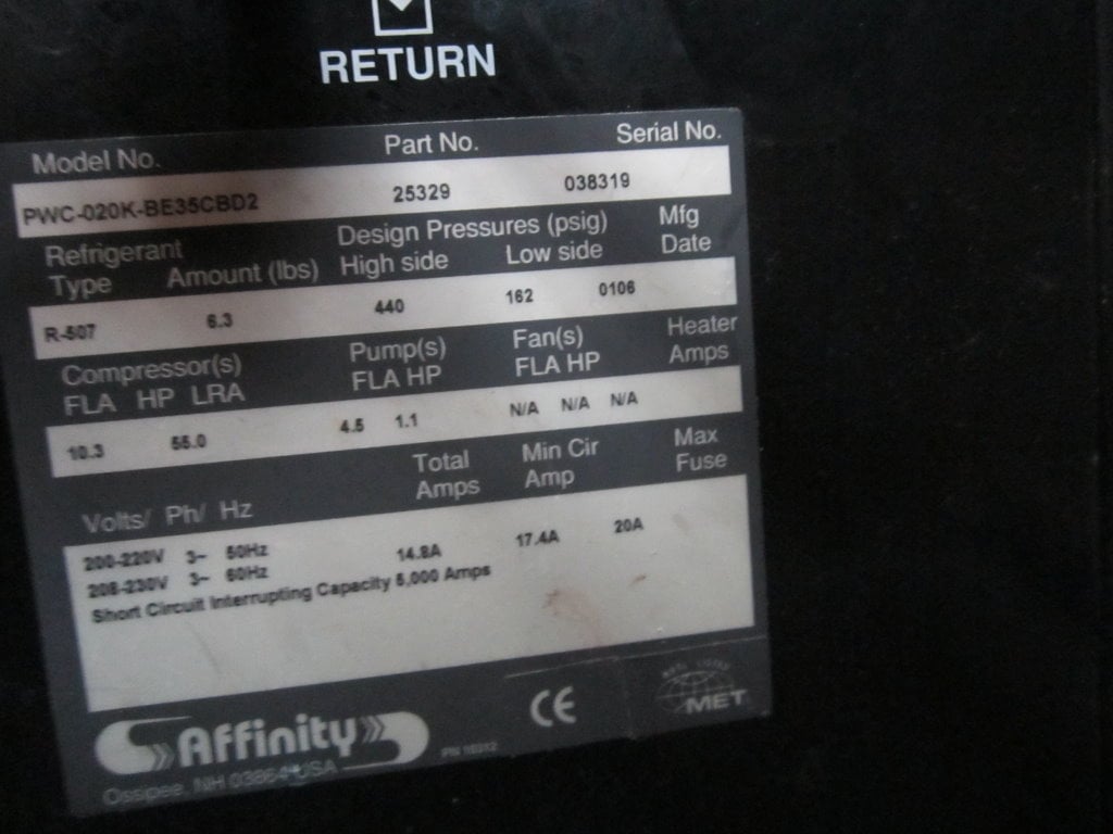 Affinty #PWC-020-BE35-CB02, Affinity Chiller, R507, 440/162 psi, 208/230 V., 2006 (2 available) - Image 3