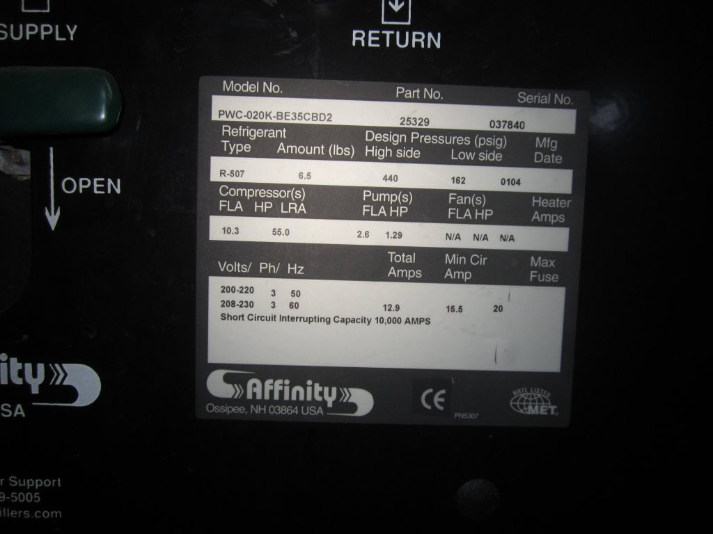 Affinty #PWC-020-BE35-CB02, Affinity Chiller, R507, 440/162 psi, 208/230 V., 2006 (2 available) - Image 6
