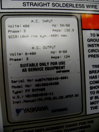 100 HP Yaskawa, CIMR-F7U4055, vari-speed drive, 380/480 Volts (2 available) - Image 9