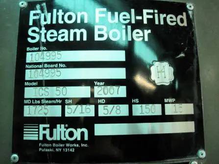 50 HP Fulton Thermal Corp #ICS50, Nautral gas fired steam boiler, 1725 pph, 15 psi, 1992000 BTUH, 2007 - Image 6