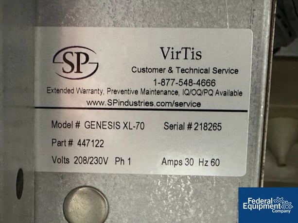 SP Scientific VirTis #25L-Genesis-XL-70, Vacuum Freeze Dryer, 4.6 squaring ft, (3) approx 10.5" W x 20.5" L - Image 2