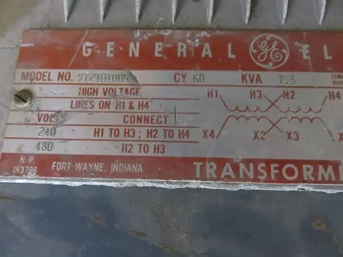 7.5 KVA 240/480 Primary, 120/240 Secondary, General Electric transformer, 1 yr warranty' - Image 8