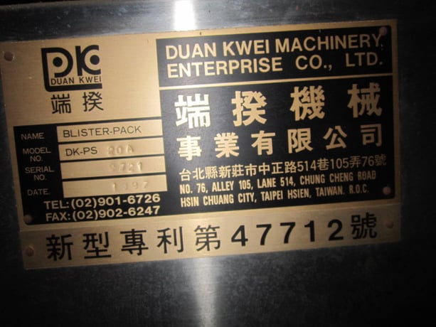 Duan Kwei #DK-PS 20A, Blister Packaging Machine, 8" wide aluminum roll stock capacity, 1997 - Image 6