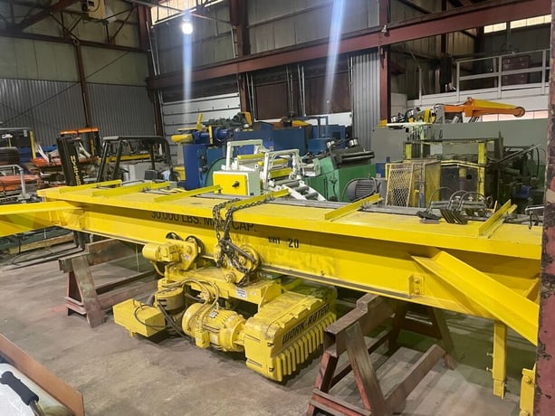 15 Ton, Wright bridge crane, underslung single girder, 20' bridge, 20' lift, radio & pendant Control - Image 1