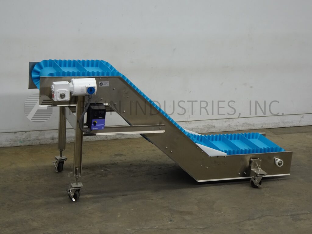 BMI / Benda Mfg, Stainless Steel feeder, inclined cleated conveyor, mounted on Stainless Steel multi-leg - Image 5