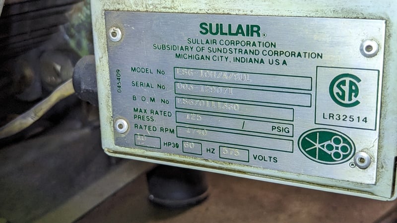 36 cfm, 125 psi, Sullair #ES6-10AH/A/SUL, rotary screw air compressor, 10 HP - Image 5