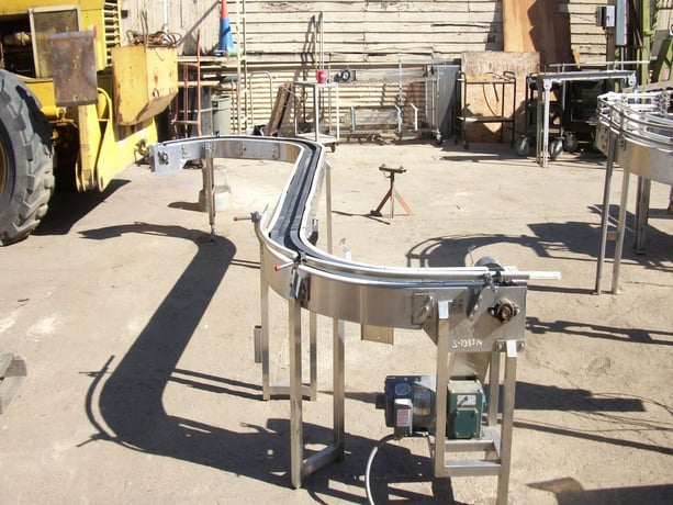 8" wide x 16' long, Pacific Conveyor, Conveyor, Stainless Steel frame, (2) 90 deg. Turns, 7' 4" L straight - Image 1