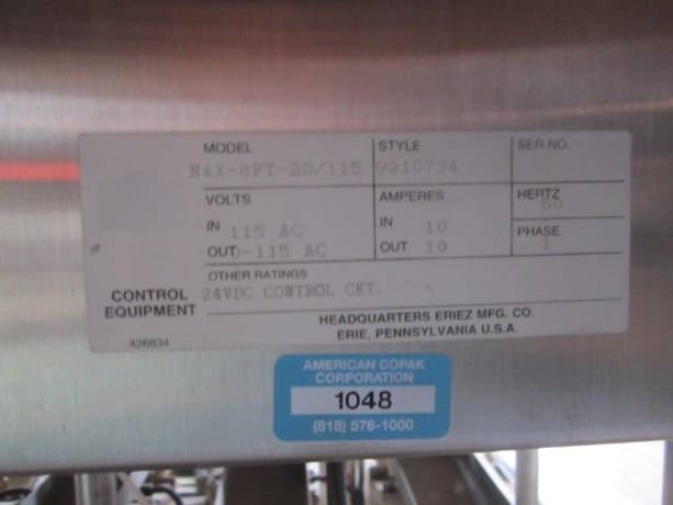 Eriez #N4X-8FT-2D/115, Bag Filler, Stainless Steel dry filler, 8 Head, 115 V - Image 5