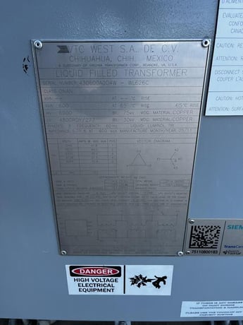 600 KVA 69000 Primary, 480Y/277 Secondary, Virginia transformer, 2011 (5 available) - Image 3