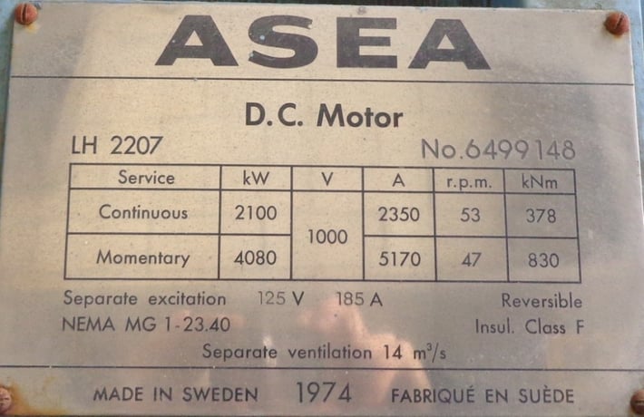 2816 HP 53 RPM ASEA, Frame LH2207, DC motor, 1000 VA - Image 1