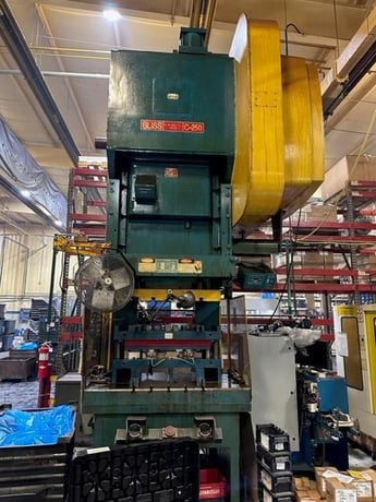 250 Ton, Bliss #C-250, gap frame, 10" stroke, 25" Shut Height, 4.5" adj., 58" x34" bed, 40 SPM, 1988 - Image 1