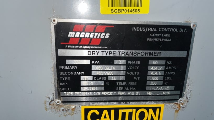330 KVA 460 Primary, 460Y/266 Secondary, Magnetics, Nema I, w/taps - Image 2