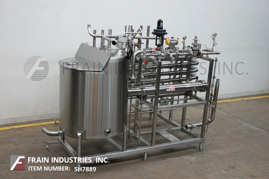 Mixing tank and heat exchange system, 250 gallon, 150 psi, system mounted on Stainless Steel frame - Image 1