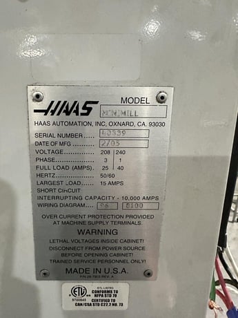 Haas #Mini-Mill, CNC vertical machining center, 3-Axis, 10 automatic tool changer, 16" X, 12" Y, 10" Z, 6000 - Image 8