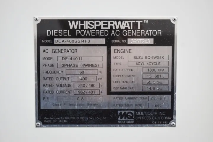 320 kW MultiQuip #DCA-400SSI4FS Diesel Generator, Multi-Voltage, Trailer Mounted, 136 Hours, 2020 - Image 6