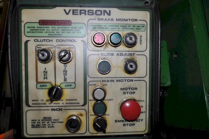 150 Ton, Verson #150-OBI, OBI press, 8" stroke, 22" Shut Height, 6" ram adj., 35 SPM, 50" x30"bed, air clutch - Image 6