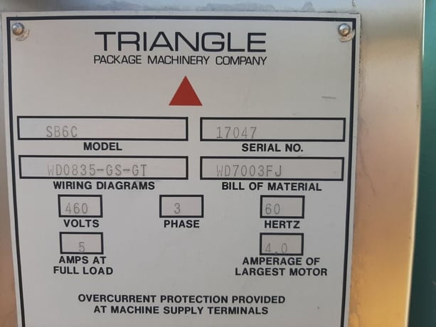 #SB6C, triangle vertical form/fi, single tube w/vacuum pull-down belts, 9" width jaws, 14.5" max vertical seal - Image 10