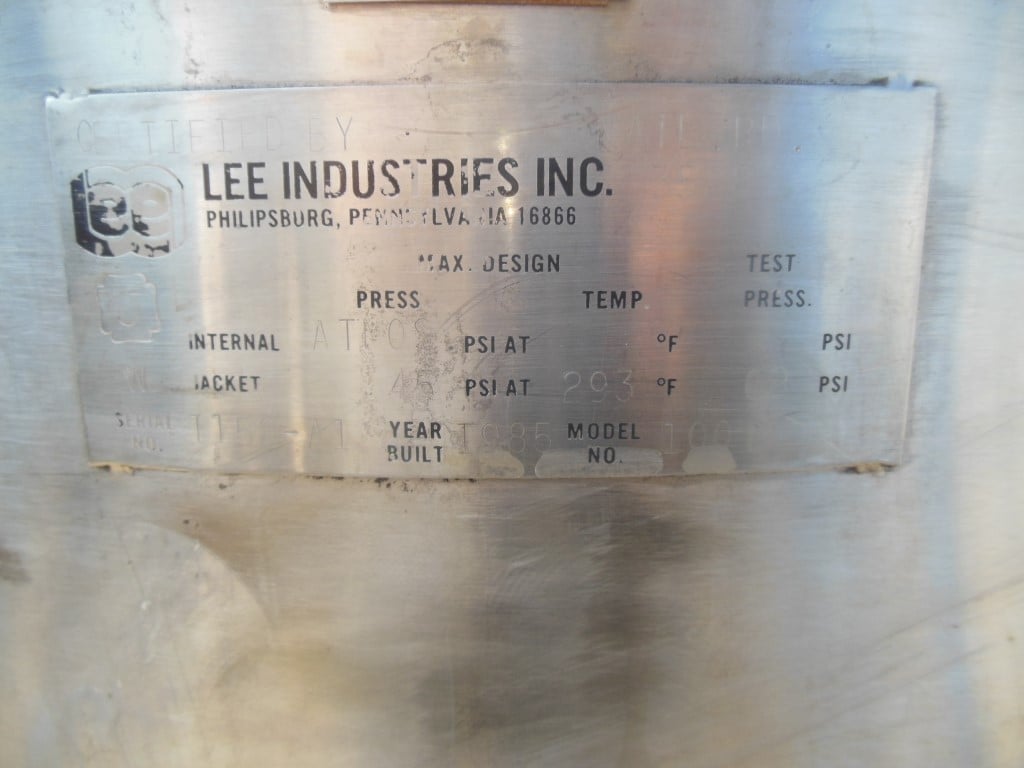 100 gallon Lee Industries #100D, Jacketed Kettle, Stainless Steel, 36" diameter x 32" deep, 1.5" center - Image 5