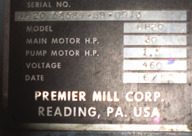 Premier #HP20, Media Mill, 30 HP main, 1.5 HP pump, 460 V - Image 3