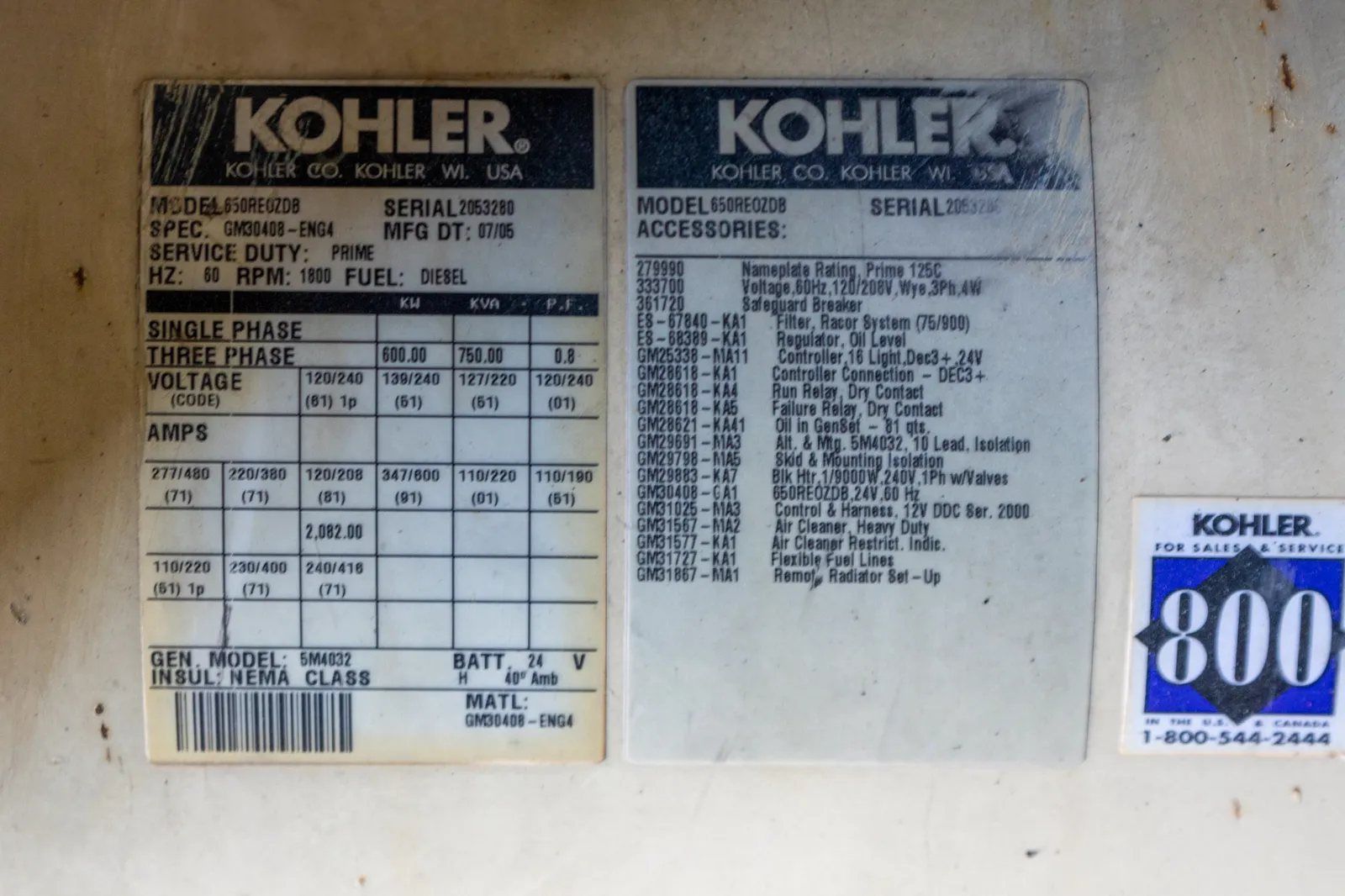 600 KW Kohler #650REOZDB, generator, enclosure mounted on trailer, 277/480 Volts, 3035 hours, 2005, #090497 - Image 4