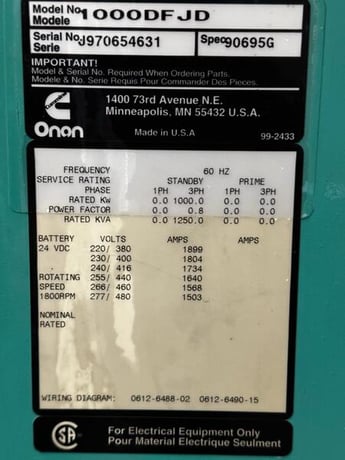 1000 KW Cummins #1000DFJD, diesel generator, 766.4 hours, 1997 - Image 6