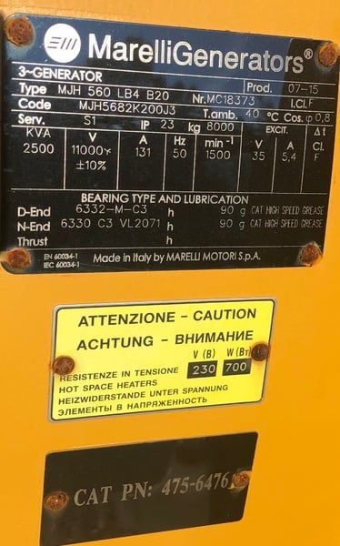 2000 KW, 1500/1800 RPM, Marelli #MJH560LB4B20, 11 kV @ 50 Hz 13.8 @ 60 Hz - Image 3