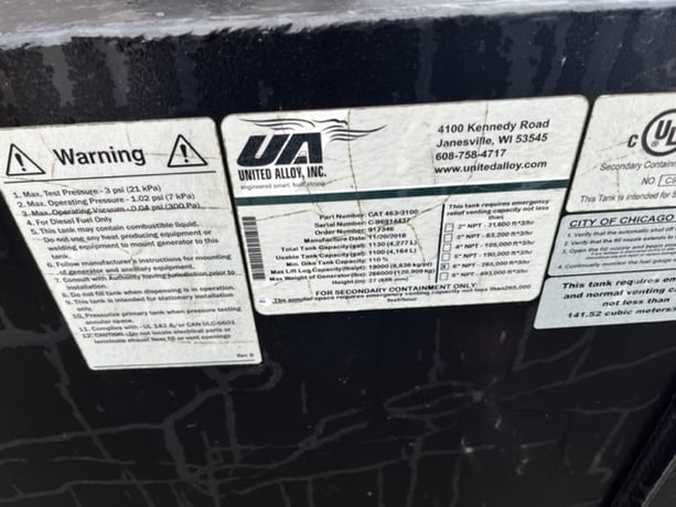 1100 gallon Double wall sub base diesel fuel tank, 158.86" L x 39.37" W x 31.46" H, new surplus - Image 4