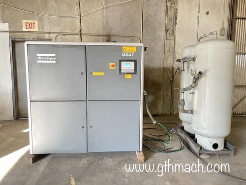 103 cfm, 132 psi, Atlas Copco #GA37, rotary screw air compressor, 50 HP, air storage tank - Image 1