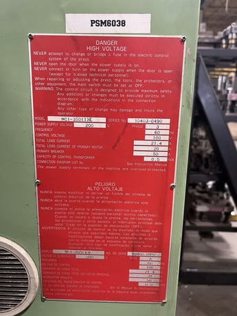 38 Ton, Aida #NC1-350, single crank gap frame press, 1.96" stroke, 8.26" Shut Height, 1.96" adj., 150 SPM - Image 9