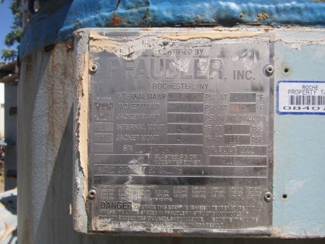 50 gallon Pfaudler, Glass-Lined Reactor, 24" diameter x 24" straight side, 1.5" discharge, 150 psi/FV @ 450 F - Image 4