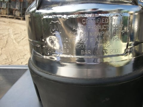 1 gallon Alloy Products, Stainless Steel Pressure Vessel w/rubber skirt, 9" diameter x 10" straight side, 130 - Image 1