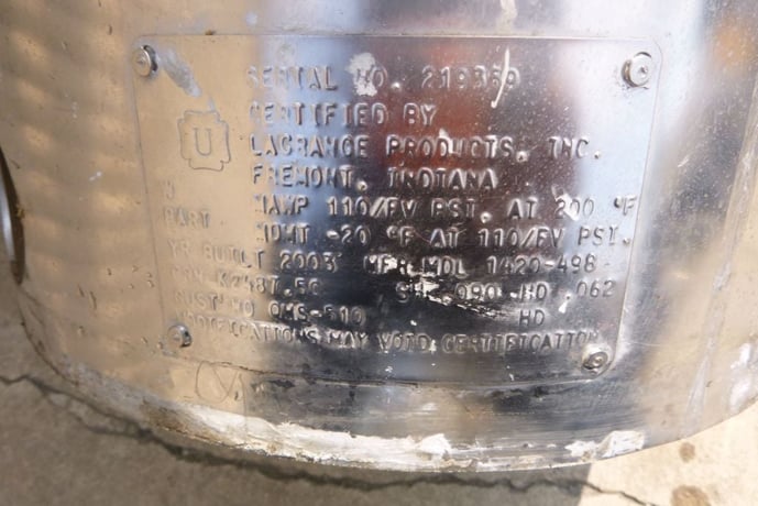5 gallon DeVilbiss #1420-498, Stainless Steel Pressure Vessel/Tank, 14" diameter x 19-1/16" H Vessel, 1.5" - Image 6