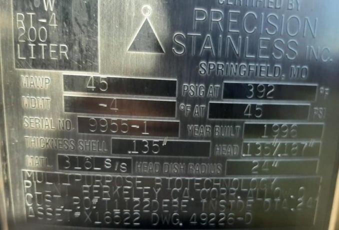 52.8 gallon Precision Stainless, Stainless Steel Pressure Tank, 24" diameter x 26" straight side, 45 psi @ - Image 7