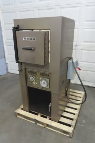 9" width x 9" H x 15.75" D Blue M #8640F-3, lab electric furnace, 1850&deg;F, Honeywell analog controls - Image 1