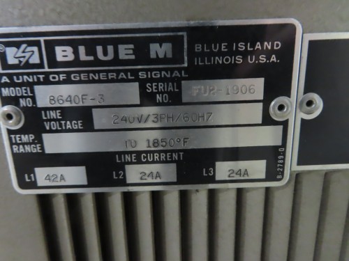 9" width x 9" H x 15.75" D Blue M #8640F-3, lab electric furnace, 1850&deg;F, Honeywell analog controls - Image 5