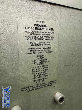6" x 6" x 5/8" Piranha #PII-140, hydraulic ironworker, 140 ton, 20-1/2" throat, 5-1/4" stroke, 1999 - Image 4