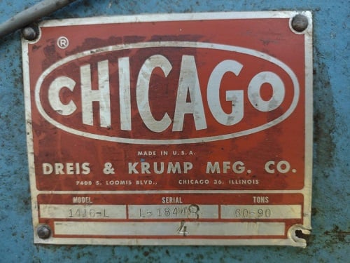 90 Ton, Chicago Dreis & Krump #1416-l, mechanical press brake, 16' overall, 174" between housing, 3" stroke - Image 2