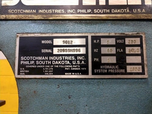 Scotchman #9012, hydraulic ironworker, 90 ton, 5 HP, foot pedal controls, 1996 - Image 3