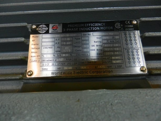 50 HP RPM Worldwide Electric Corp. Motor, also 100 HP, 230-460 Volts, brand new - Image 2