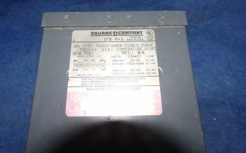 .750 KVA 240/480 Primary, 120/240 Secondary, Square D 750SV1F, dry type 1 phase transformer, 1 yr warranty - Image 2