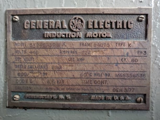 600 HP 890 RPM General Electric, Frame 8407S, foot mounted, 727 amps, 440 Volts - Image 5