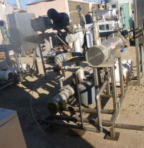 150 psig, Enerquip, Stainless Steel shell & tube heat exchanger, heat transfer pump skid, (4) pumps, 2012 - Image 1