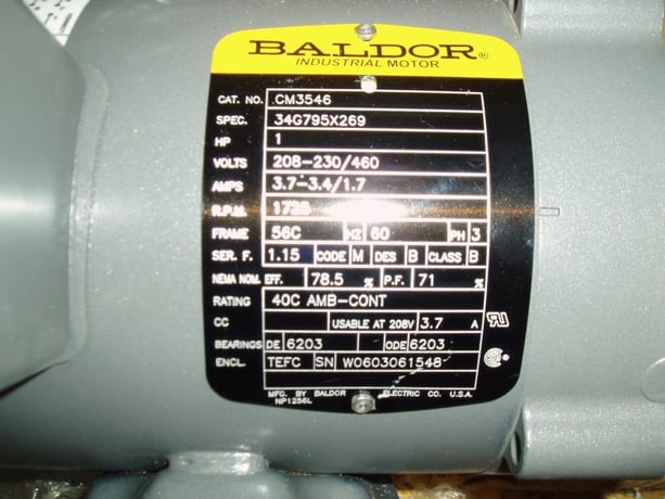 1 HP 1750 RPM Baldor, Frame 56C, TEFC, 208-230/460 Volts (2 available) - Image 2