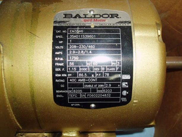 1 HP 1750 RPM Baldor, Frame 56C, TEFC, 208-230/460 Volts (2 available) - Image 5