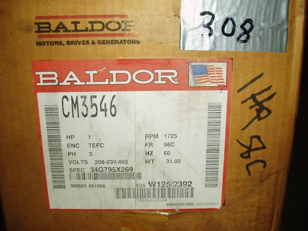 1 HP 1750 RPM Baldor, Frame 56C, TEFC, 208-230/460 Volts (2 available) - Image 8