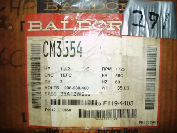 1.5 HP 1725 RPM Baldor, Frame 56C, TEFC, 208-230/460 Volts - Image 2